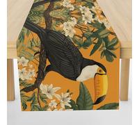 Meugesoi Toucan Animal Chemin de Table Fleurs Plantes Tropicales Nappe Décoration de Table Lin Lavable 30x180 cm Table Runner pour Salle à Manger, Table à Manger, Table Basse, Baptême
