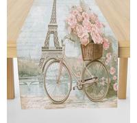 Meugesoi Tour Eiffel Paris Chemin de Table Lavable Romantique Fleur Cuisine Décor de Salle à Manger Nappe Table Runner pour Café Anniversaire Vacances Fêtes Mariage Bapteme 40x300 cm