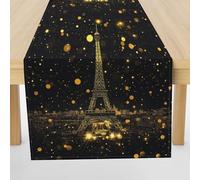 Meugesoi Tour Eiffel Paris Chemin de Table Vue Nocturne Romantique Nappe Décoration de Table Lin Lavable 30x240 cm Table Runner pour Salle à Manger, Table à Manger, Table Basse, Baptême