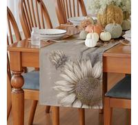 Meugesoi Tournesol Chemin de Table Pastoral Rétro Nappe Décoration de Table Lin Lavable 30x180 cm Fleurs de Plantes Table Runner pour Salle à Manger, Table à Manger, Table Basse