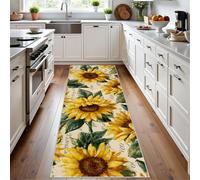 Meugesoi Tournesol Pastoral Tapis de Couloir Long Doux Antidérapant 60x180cm Fleurs Aquarelle Carpet Cuisine Lavable en Machine Nostalgie Vintage Tapis d'entrée Intérieur pour Couloir, Passage