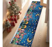 Meugesoi Ville de Conte de fées Tapis Couloir Long 80x200cm Ciel Étoilé Fantaisie Tapis de Couloir Poil Ras Lavable en Machine Carpet pour Cuisine, Salon, Passage, Entree, Chambre à Coucher