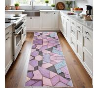 Meugesoi Vitrail Tapis de Couloir Extra Long, Géométrie Irrégulière Tapis de Passage Antidérapant Lavable, Marbre Carpet pour Couloir, Entrée, Buanderie, Chambre, 80x350 cm