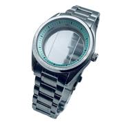 MEUIXT Boîtier de montre 40 mm NH34 NH35 NH36 NH38 NH39 NH70 NH72 en acier inoxydable argenté avec verre saphir(Green Chapter Ring)