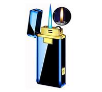 Meule Briquet double flamme convertible flamme gonflable coupe-vent briquet flamme bleue, briquet commutable flamme jet, flamme réglable, briquet butane rechargeable avec lampe de poche LED, cadeau d'