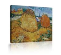 Meules de foin sur toile paysage rural impressionniste 65x80cm | Toiles encadrées de champ de blé automnal pour salle à manger cuisine salon