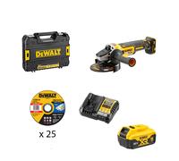 Meuleuse Ø125 mm 18V DCG405NT-XJ + 1 batterie 18V 5 Ah + 1 chargeur DCB1104-QW + 25 disques DEWALT
