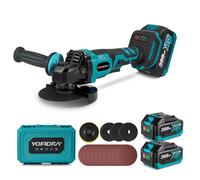 Meuleuse d'angle 125mm 850W sans fil 3 vitesses + 3X disques de ponçage+10X papiers abrasifs - Yofidra - 2X 2AH Batteries