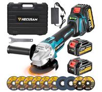 Meuleuse D'angle 125mm Sans Fil Flex, Set Avec 2x 4.0Ah Batterie, Moteur Sans Balais 1200W 4 Vitesses 10500RPM, 10 Disques de Coupe Pour Coupe, Meulage Et Brossage (Noire)