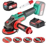 Meuleuse D'angle 18V, HYCHIKA 4.0Ah Meuleuse Sans Fil à Charge Rapide Avec 5 Disques de 115mm 8500RPM, Poignée Réglable à 3 Positions, Alimentée par Batterie, Idéale pour Meuler et Couper