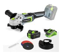 WORKPRO Meuleuse d'angle Electrique sans Fil 20V avec Batterie 4,0Ah, Ø125mm, Léger avec 5 Disques à Tronçonner, 2 Capots de Protection, Chargeur Rapide et Poignée Auxiliaire