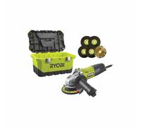 Meuleuse d'angle RYOBI 800W 125mm - 1 disque diamant - 5 disques à ébarber - To