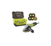 Meuleuse d'angle RYOBI 800W 125mm - 1 disque diamant - 5 disques a ébarber - Toolbox RAG800-125TA6