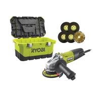 Meuleuse d'angle RYOBI RAG800-125TA6 800 W - Ø125 mm - 6 Disques & Coffret de rangement