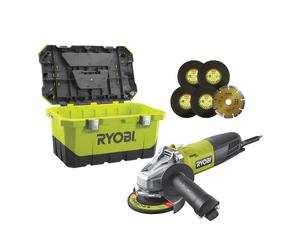 Meuleuse d'angle RYOBI RAG800-125TA6 800 W - Ø125 mm - 6 Disques & Coffret de rangement