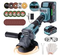 Meuleuse d'angle sans fil 125 mm, 21V 4,0Ah Meuleuse d'angle Moteur Brushless avec 2 Batteries 6 Vitesses Réglables 9000RPM Meuleuse à Métaux avec Disque à Lamelles pour Tronçonner, Décal (Tapez B)