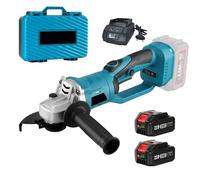 Meuleuse d'angle sans fil 125MM, 21V Meuleuse d'angle, 20000RPM Disqueuse sans fil, 3 vitesses réglables avec 2 batteries, pour Coupe & Meulage Métal, Carrelage et Pierre (Bleu)