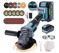 Meuleuse D'angle Sans Fil 125mm,Professional 21V System Meuleuse Angulaire Sans-Fil avec 2 Batteries & Chargeur, 6 positions de Réglage, 9000 tr/min Moteur Brushless Meuleuse à Métaux Avec Disques