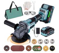 Meuleuse D'angle Sans Fil 125mm,Professional 21V System Meuleuse Angulaire Sans-Fil avec 2 ×Batteries & Chargeur, 6 positions de Réglage, 9000 tr/min Moteur Brushless Meuleuse à Métaux Avec Disques