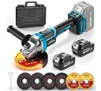 Meuleuse d'angle Sans Fil 125mm Sans Balais compatible Makita 18V | Boîte à 6 Vitesses, 2 Batteries 4,0 Ah, 9500 tr/min, 5 Disques de Coupe pour Découper Polir