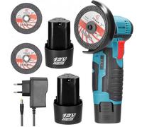 Meuleuse d'angle sans fil 12V 76mm 19 500 tr/min - kit 2 batteries, 2 disques pour couper, polir, poncer