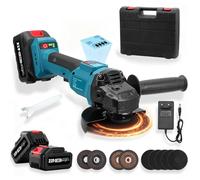 Meuleuse d'angle sans fil 800 W - 21 V - Sans balais - Avec 2 batteries de 4,0 Ah - Diamètre du disque : 125 mm - 9000 tr/min - Pour disques à tronçonner, disques à lamelles pour couper et poncer