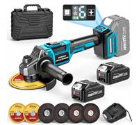 Meuleuse d'angle sans fil Brushless Compatible Makita 18V Batterie | 6 Vitesses 10 000 tr/min, écran Intelligent 125 mm Disqueuse sans fil avec 2 Batteries 4,0 Ah & Chargeur, 6 Disques
