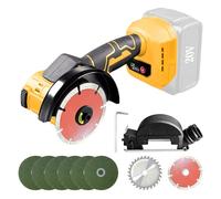 Meuleuse d'angle sans fil sans balais compatible avec Dewalt 20 V, 500 W, mini meuleuse à batterie de 10,2 cm avec 9 lames de scie, 3 vitesses pour une coupe efficace (sans batterie) (avec plaque de
