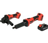 Meuleuse d'angle sans fil + Set de meuleuse droite 18V, 1xBatterie 4Ah+chargeur