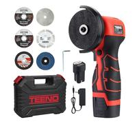 Meuleuse d'Angle Sans Fil TEENO 19 500 RPM, Disqueuse 76mm avec 2 Batteries 2000mAh, 6 Disques Tronçonnage + Boîte Plastique - Pour Meulage, Polissage, Découpe Professionnels