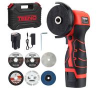 Meuleuse d'Angle Sans Fil TEENO 19500 RPM,Disqueuse 76mm,2 Batteries 2000mAh,6 Disques Tronçonnage+Boîte Plastique,Professionnels