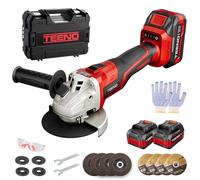 Meuleuse d'Angle Sans Fil TEENO 21V - Avec 2 Batteries 4.0Ah ET Chargeur Rapide - 9100 tr/min, Moteur Brushless, 125 mm - LIVRÉE AVEC 14 ACCESSOIRES (Pour Métal, Pierre)