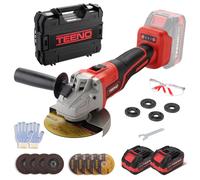 Meuleuse d'angle sans fil TEENO, avec coffret à outils en plastique, meuleuse d'angle 21 V, 1000 W, moteur sans balais avec 2 batteries 4,0 Ah, 9100 tr/min, disquedu
