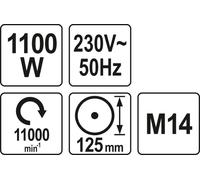 MEULEUSE D'ANGLE YATO 125MM, 230V, 1100W
