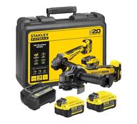 Stanley FATMAX Meuleuse Sans Fil 18V 125 mm Lithium-Ion Moteur Brushless Vitesse 8500 trs/mn Poignées 3 Positions 1 Mallette 2 Accessoires 2 Batteries 4Ah 1 Chargeur Gamme FATMAX V20 SFMCG700M2K-QW