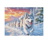 Meute de huskys Montagne enneigée Forêt Faune Sauvage Nature Sauvage Puzzle 500 Pièces pour Adultes Amusant Stimulant Et Créatif Parfait pour Activités en Famille Et Amis 500 PCS（52×38cm）
