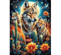 Meute de Loups avec tournesols 1000 Pieces Casse-tête Adolescent en Carton Rigide Animaux et Plantes Difficulté Moyenne Activité Éducative Cadeau Fête des Mères Haute Qualité Premium 1000 PCS