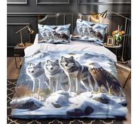 meute de loups d'hiver Impression 3D 3 pièces housse de courtepointe scène de montagne avec faune sauvage housse de lit microfibre doux anti-acariens pour enfants garçons adultes Double（200x200cm）