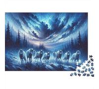 Meute de Loups en Promenade Nocturne - Puzzle de 1000 pièces - Meute de Loups colorée dans Le Ciel Nocturne - pour Adultes et Enfants - Un défi Stimulant - 70 x 50 cm