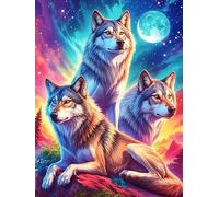 Meute de loups hurlant à la lune 500 Pieces Casse-tête Adulte En Carton Haute Qualité Faune sauvage et animaux de compagnie Difficulté Moyenne Motif Complexe Activité Familiale Idée Cadeau Saint Valen