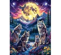 Meute de Loups Montagne enneigée au Clair de Lune 300 Pieces Casse-tête Adolescent en Carton Rigide Difficulté Moyenne Activité Éducative Cadeau Fête des Mères Haute Qualité Premium 300 PCS