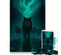 Meute de Loups sous Les aurores boréales Puzzle de 1000 pièces Un Divertissement Amusant pour l'esprit Pièces précises et sans Couture Un Passe-Temps Fascinant pour Les Moments de détente (50x75cm)