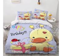 MEVASA Canard Housse de Couette 200x200 Canard Mignon De Bande Dessinée Parure de Lit 3 Pièces Enfant GarçOn Fille Ado Ultra Doux Microfibre Ensemble de Literie avec Fermeture éclair