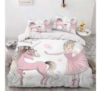 MEVASA Cheval De Dessin Animé Housse de Couette 200x200 Princesse Parure de Lit 3 Pièces Enfant GarçOn Fille Ado Ultra Doux Microfibre Ensemble de Literie avec Fermeture éclair