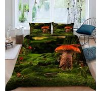 MEVASA Housse de Couette 140x200 Enfant Parure de Lit Champignon Forêt Plantes Housse de Couette Ado Garçon Fille 1 Personne Microfibre avec 2 Taies d'Oreillers 50x75 cm