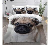 Housse de Couette 140x200 Enfant Parure de Lit Chien Carlin Chiot Mignon Housse de Couette Ado Garçon Fille 1 Personne Microfibre avec 2 Taies d'Oreillers 50x75 cm