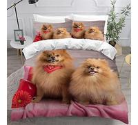 MEVASA Housse de Couette 140x200 Enfant Parure de Lit Chien Spitz Poméranie Animaux Mignons Housse de Couette Ado Garçon Fille 1 Personne Microfibre avec 2 Taies d'Oreillers 50x75 cm