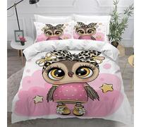 MEVASA Housse de Couette 140x200 Enfant Parure de Lit Hibou Hibou Rose Et Mignon Housse de Couette Ado Garçon Fille 1 Personne Microfibre avec 2 Taies d'Oreillers 50x75 cm