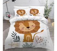 MEVASA Housse de Couette 140x200 Enfant Parure de Lit Lion Lion De Dessin Animé Mignon Housse de Couette Ado Garçon Fille 1 Personne Microfibre avec 2 Taies d'Oreillers 50x75 cm