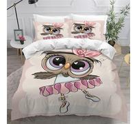 MEVASA Housse de Couette 140x200 Enfant Parure de Lit Princesse Chouette Rose Housse de Couette Ado Garçon Fille 1 Personne Microfibre avec 2 Taies d'Oreillers 50x75 cm